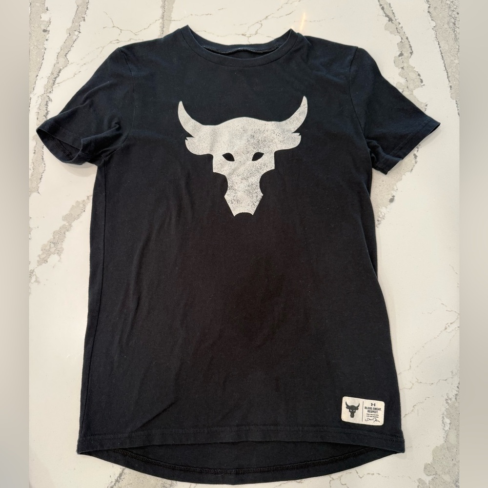 Under Armour Youth Medium Black Short Sleeve Tee with White Logo